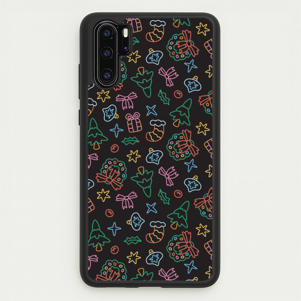 Neon Christmas Icons Pattern I Huawei P30 Pro Case
