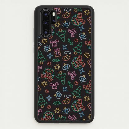 Neon Christmas Icons Pattern I Huawei P30 Pro Case