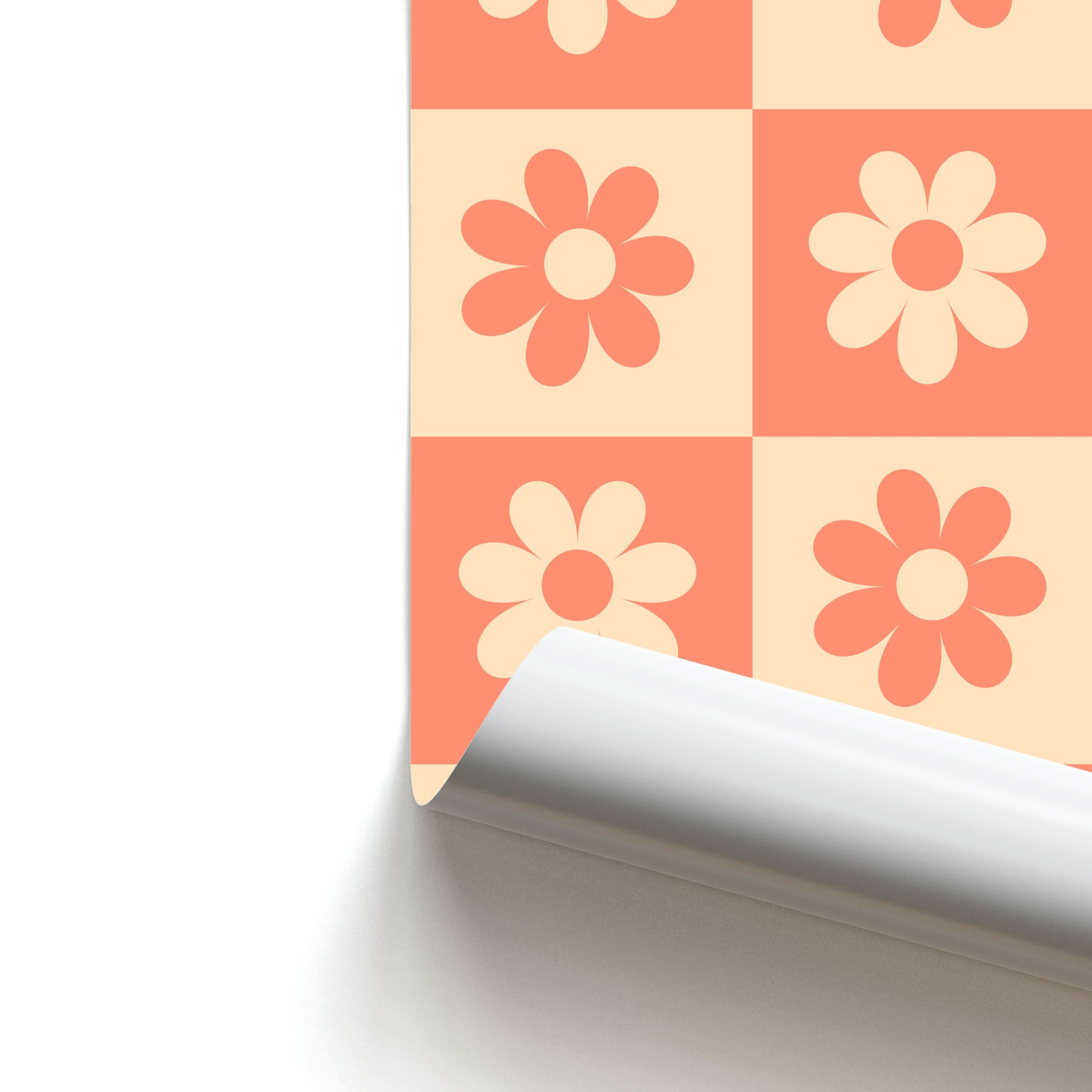 Checkered Flowers Orange Poster