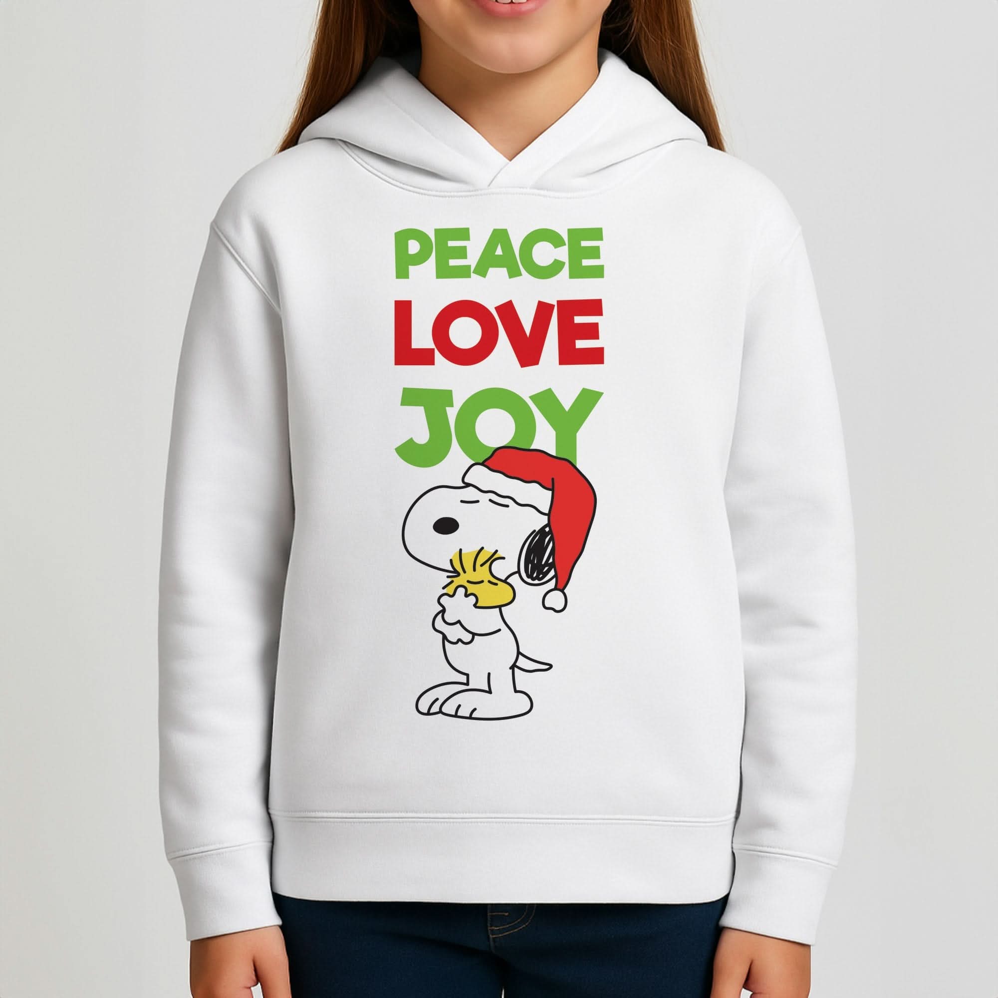 Peace, Love, Joy Christmas Cartoon Beagle Girls Hoodie