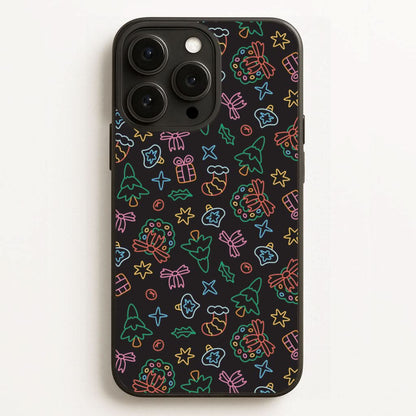 Neon Christmas Icons Pattern I Phone Case for Apple iPhone, Samsung Galaxy, Huawei and Google Pixel
