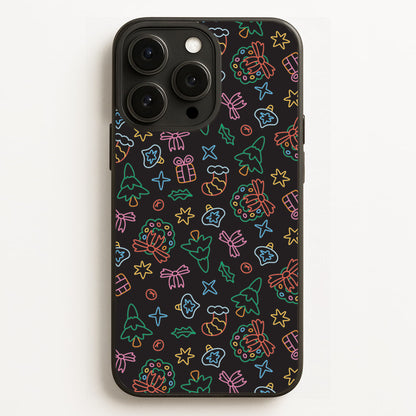 Neon Christmas Icons Pattern I iPhone 16 Pro Max Case