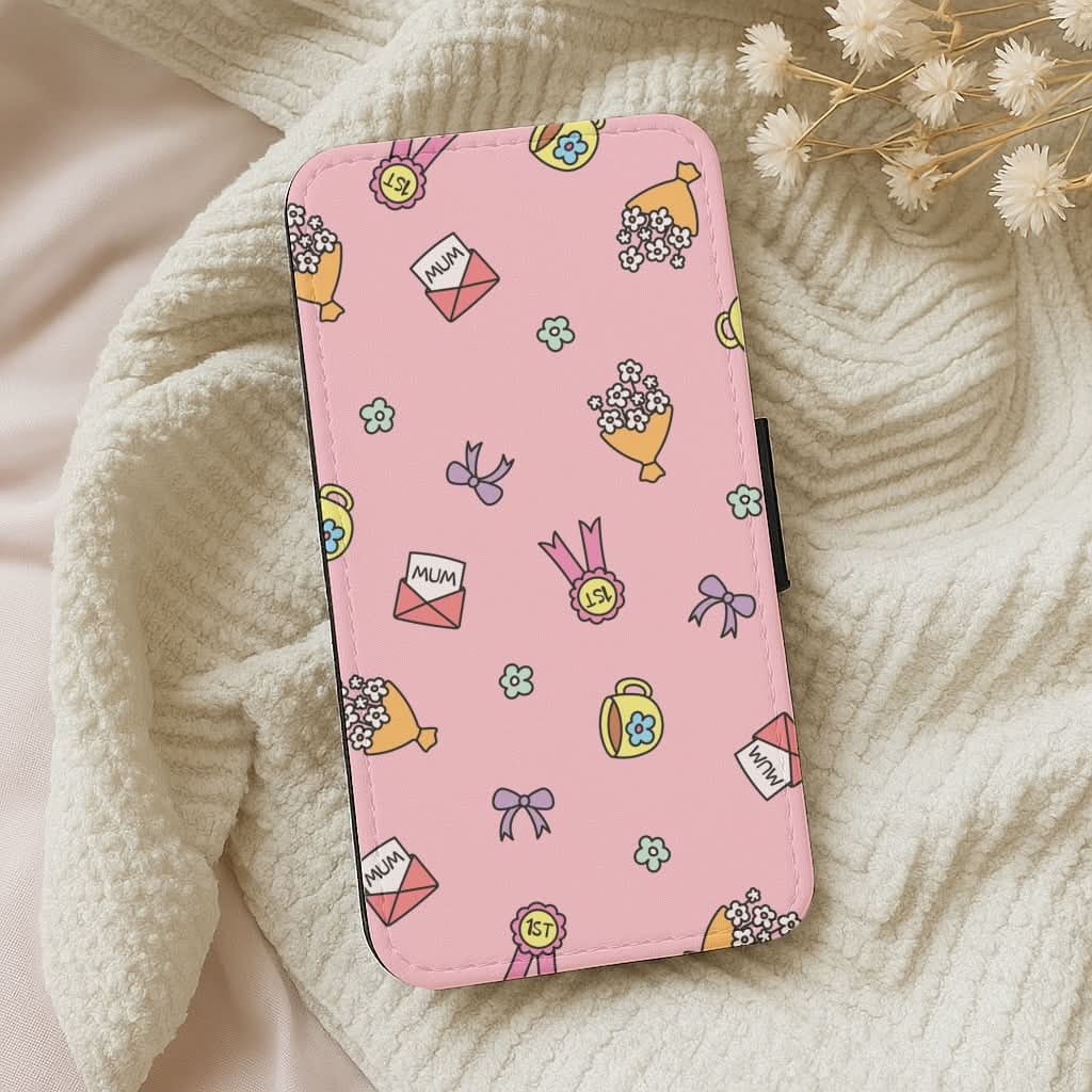 Mum Doodles Pattern Leather Phone Case