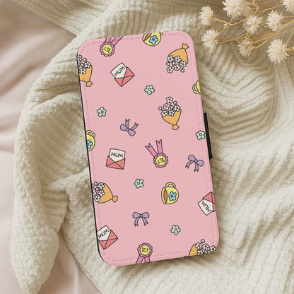 Mum Doodles Pattern Leather Phone Case