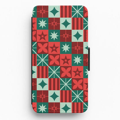 Geometric Square Christmas Pattern Flip / Wallet Phone Case
