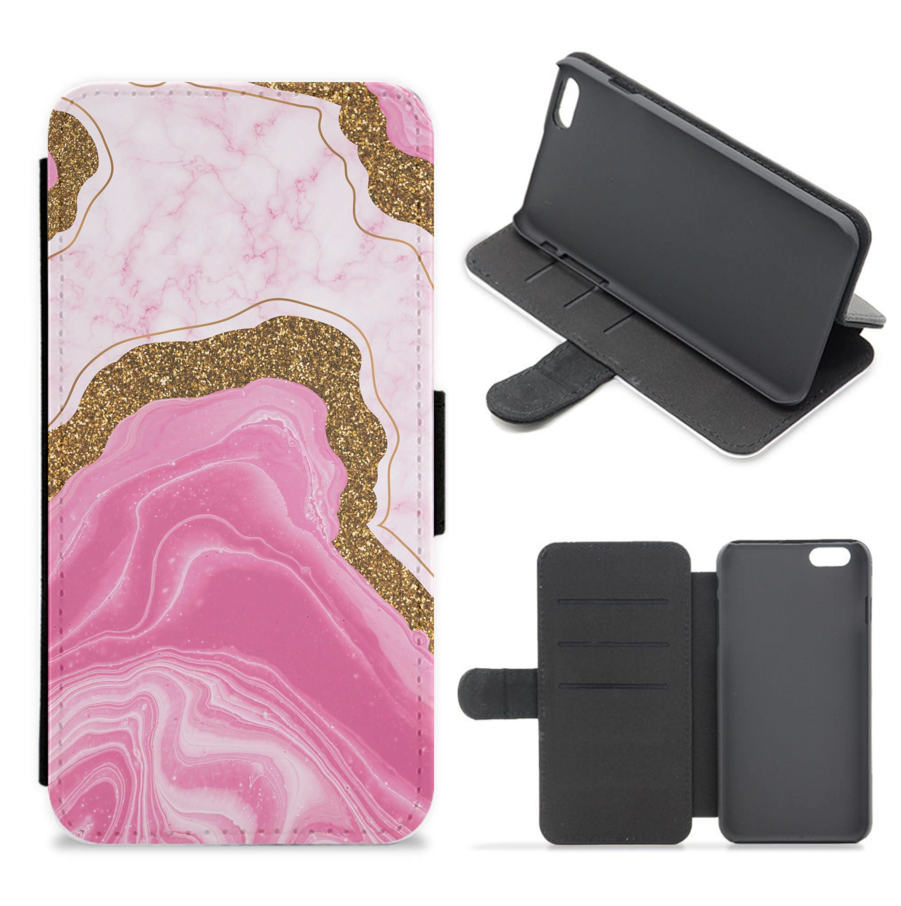 Marble Rock Veins And Glitter Flip / Wallet Phone Case