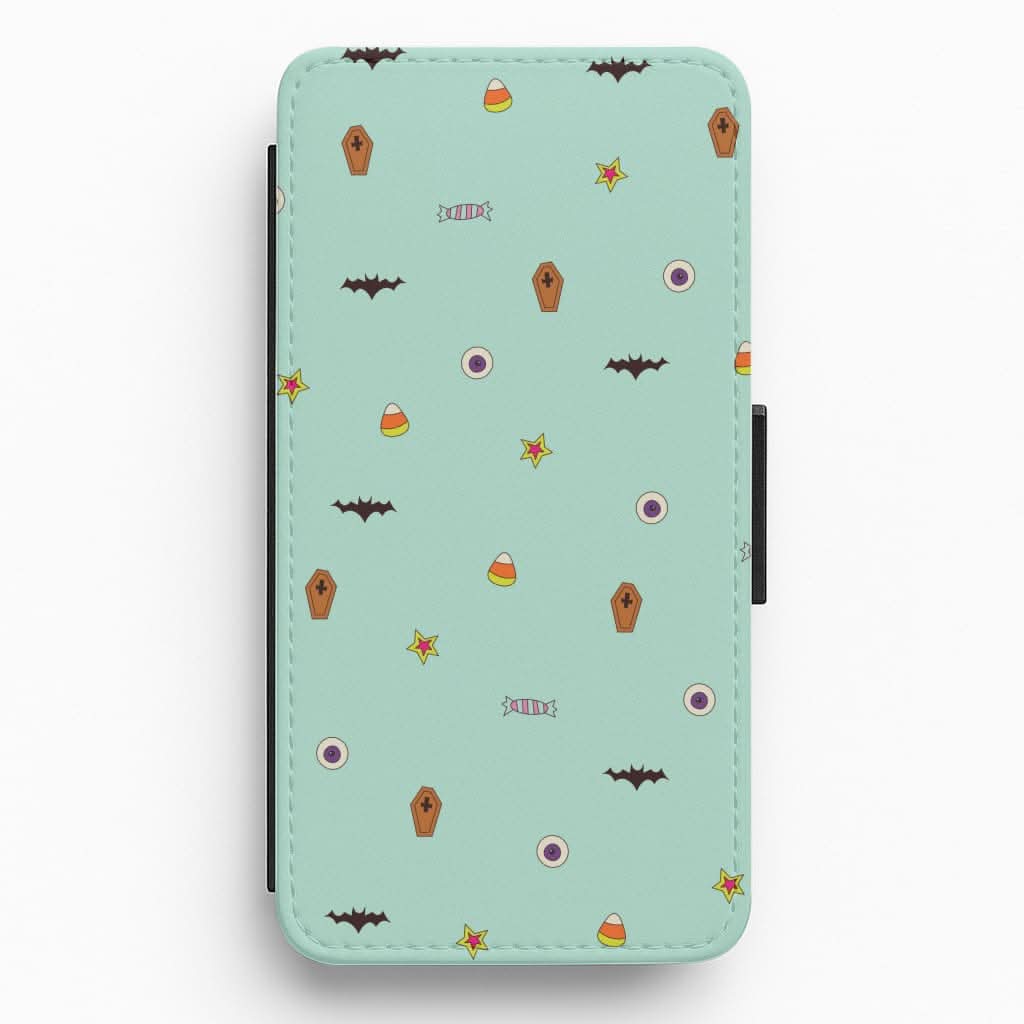 Minature Halloween Cartoons Pattern Flip / Wallet Phone Case