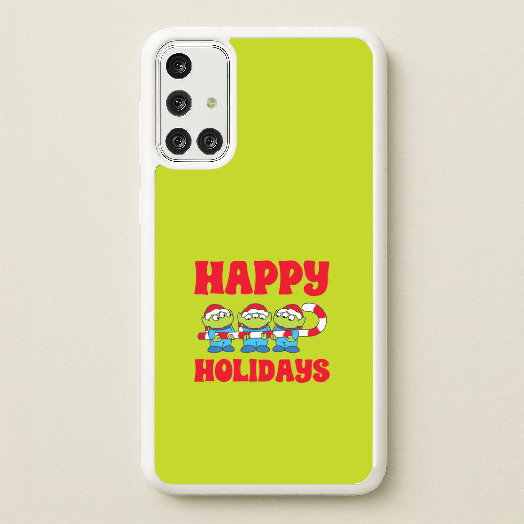 Happy Holidays Cute Green Aliens Galaxy A71 Case