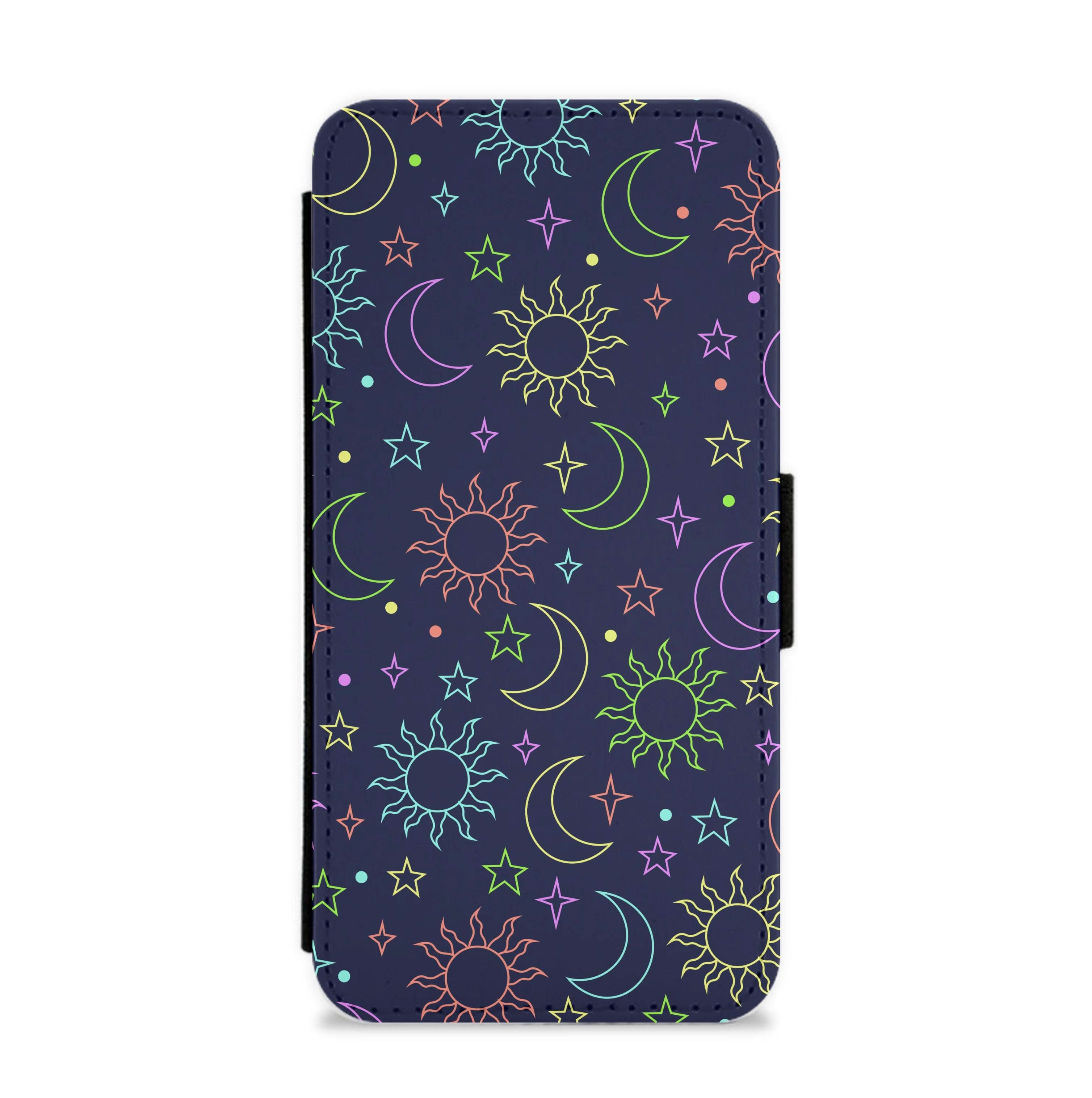 Sun, Moon And Stars Pattern Rainbow Flip / Wallet Phone Case