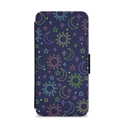 Sun, Moon And Stars Pattern Rainbow Flip / Wallet Phone Case