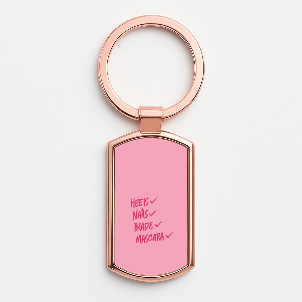 Heels, Nails, Blade, Mascara Rose Gold Keyring