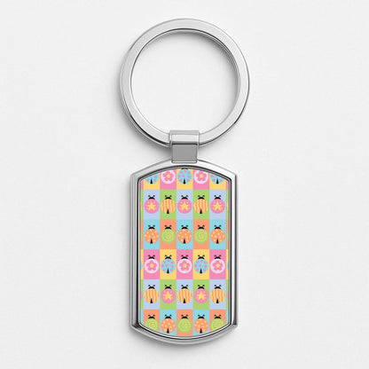 Cartoon Ladybugs Colourful Pattern Silver Metal Keyring
