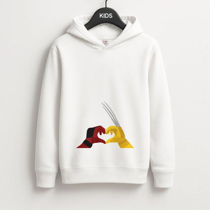 Red And Yellow Heroes Love Heart Kids Hoodie