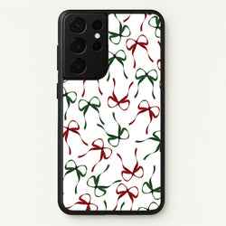 Red And Green Coquette Christmas Bows Pattern Galaxy S21 Ultra Case