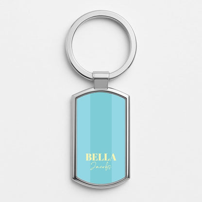 Blue Stripe Personalised Name Silver Metal Keyring