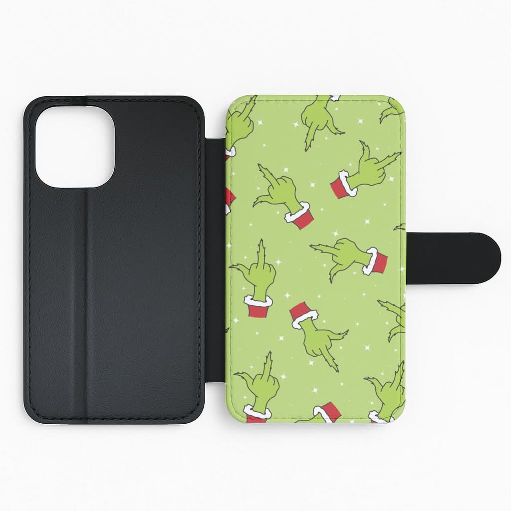 Green Middle Finger Christmas Pattern Flip Phone Case