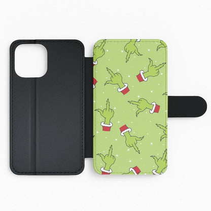 Green Middle Finger Christmas Pattern Flip Phone Case