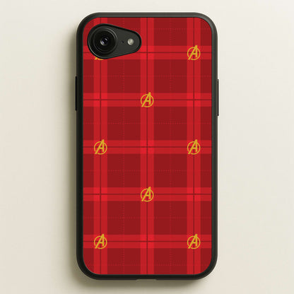 Superhero Team Red Tartan Pattern iPhone 16e Case