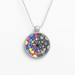 Colourful And Gray Spiderweb Circle Necklace
