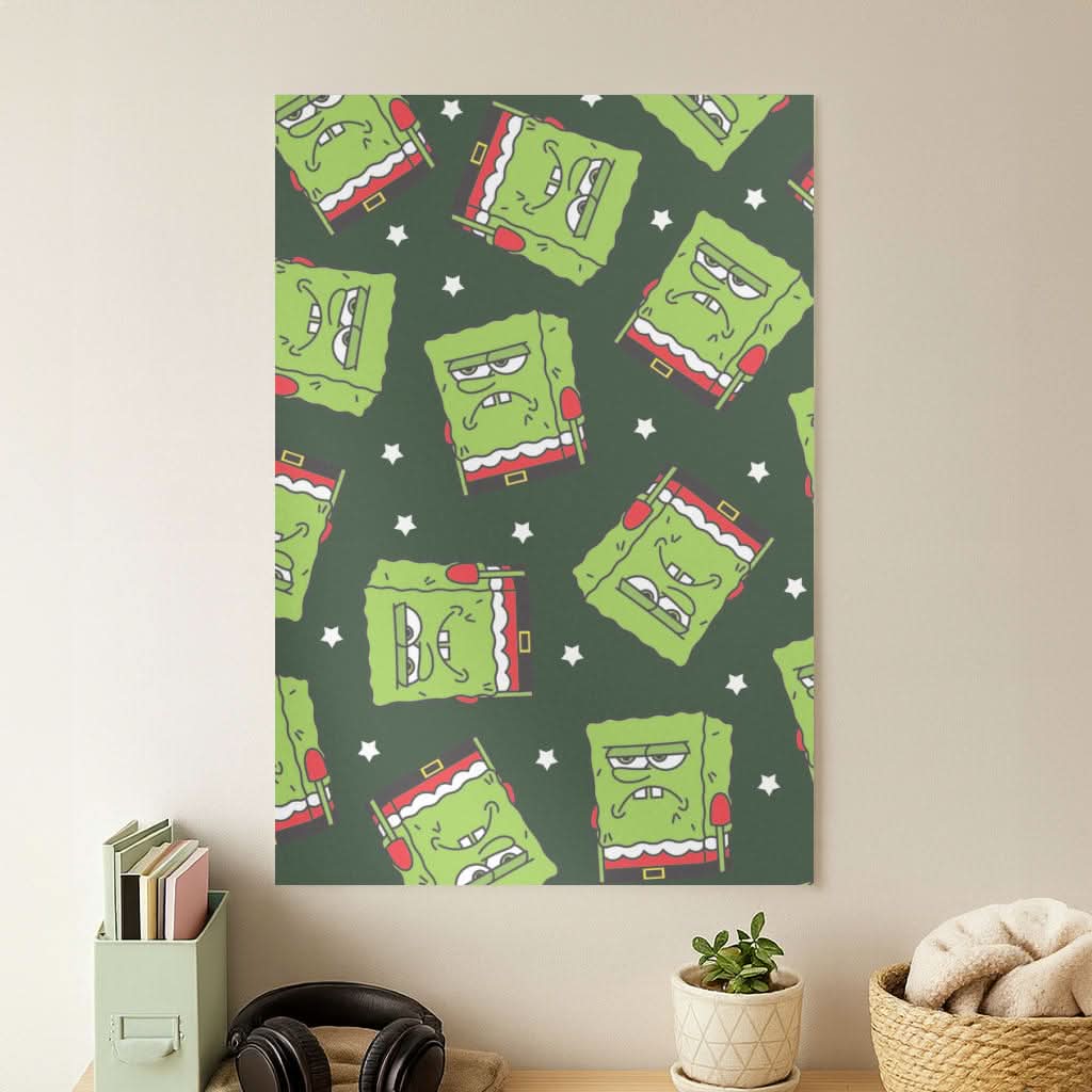 Grumpy Christmas Cartoon Sponge Pattern Poster