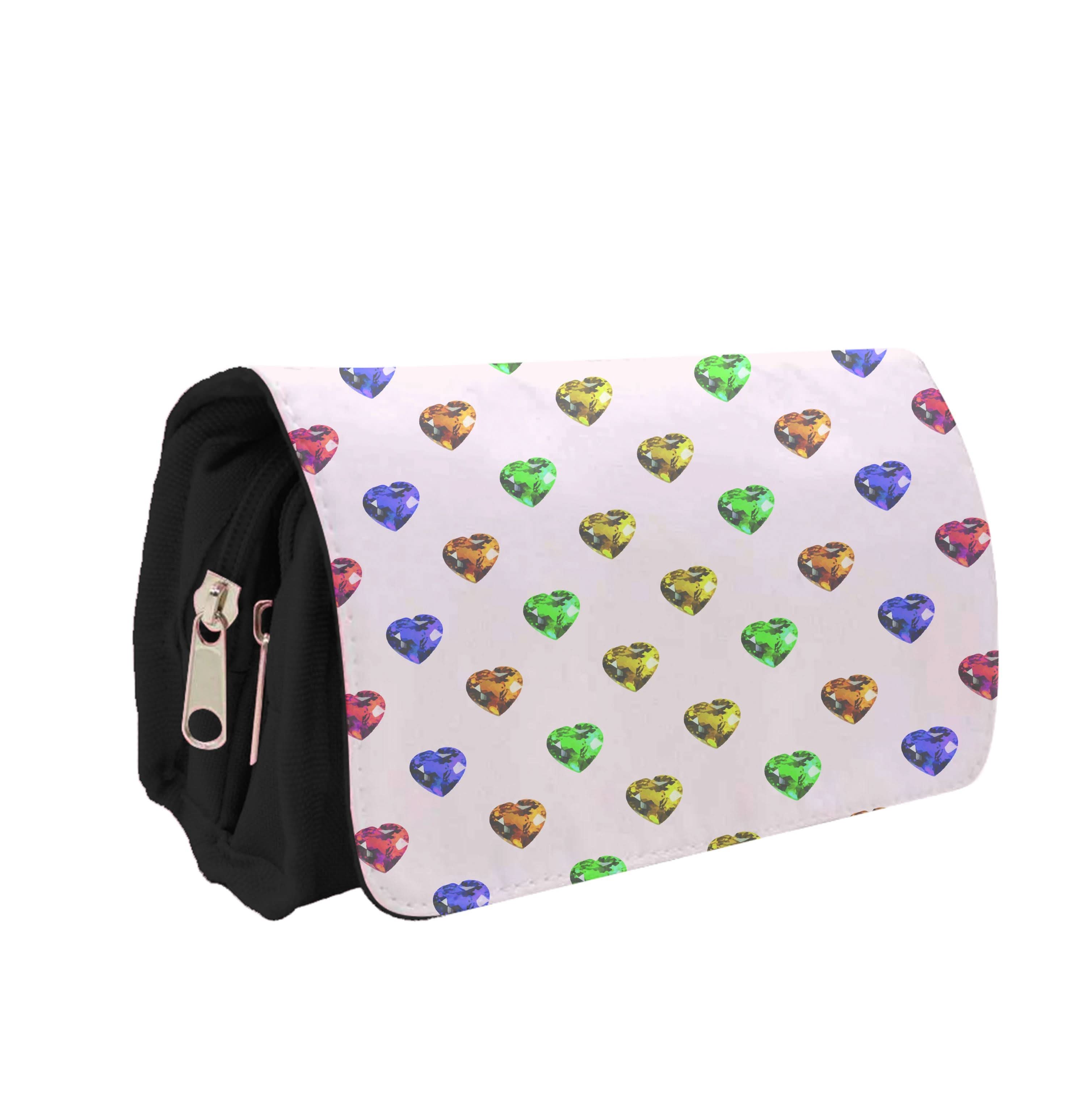 Rainbow Gem Hearts Pattern Pencil Case