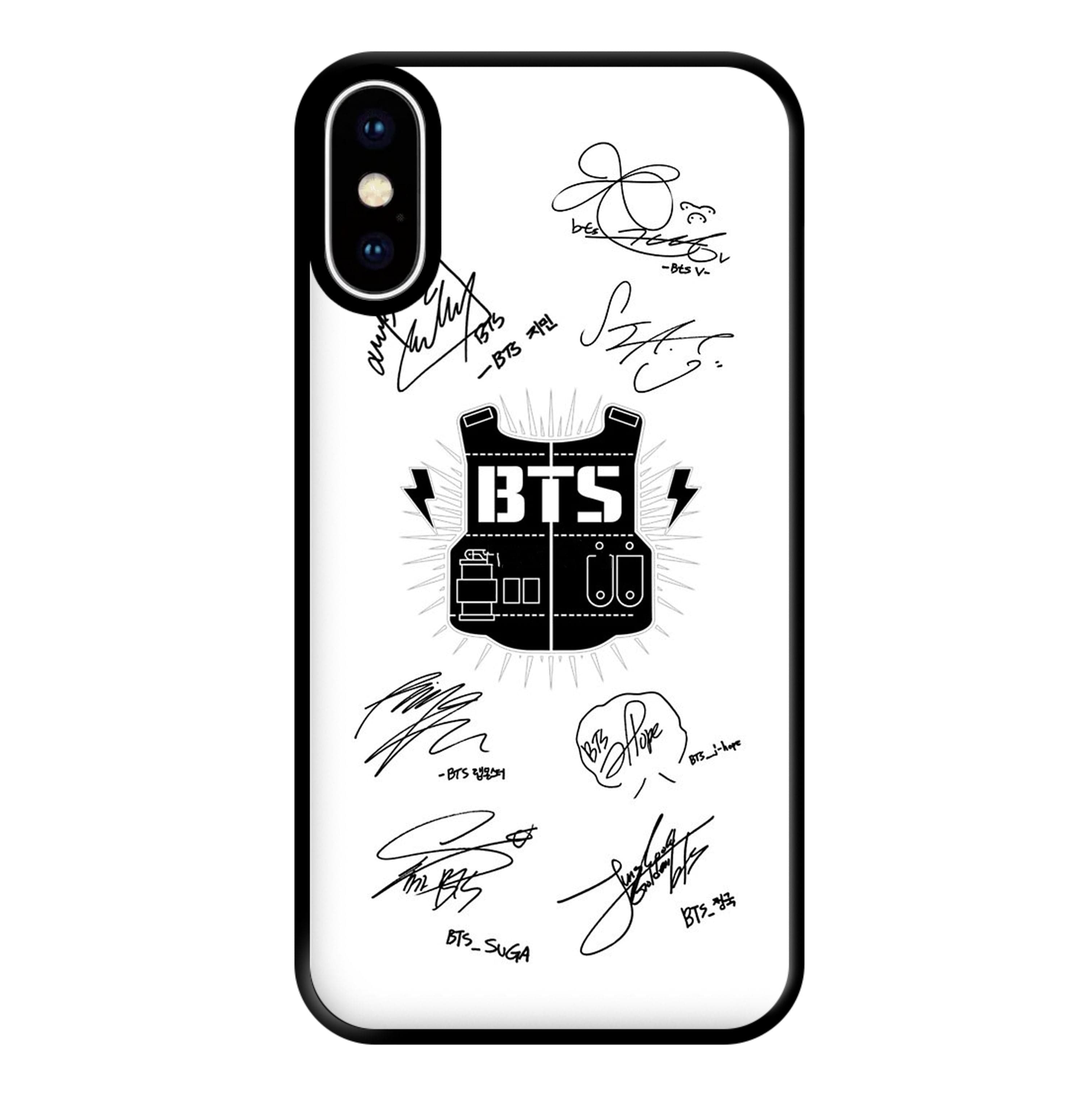 White K-Pop Band Army Logo and Signatures Phone Case