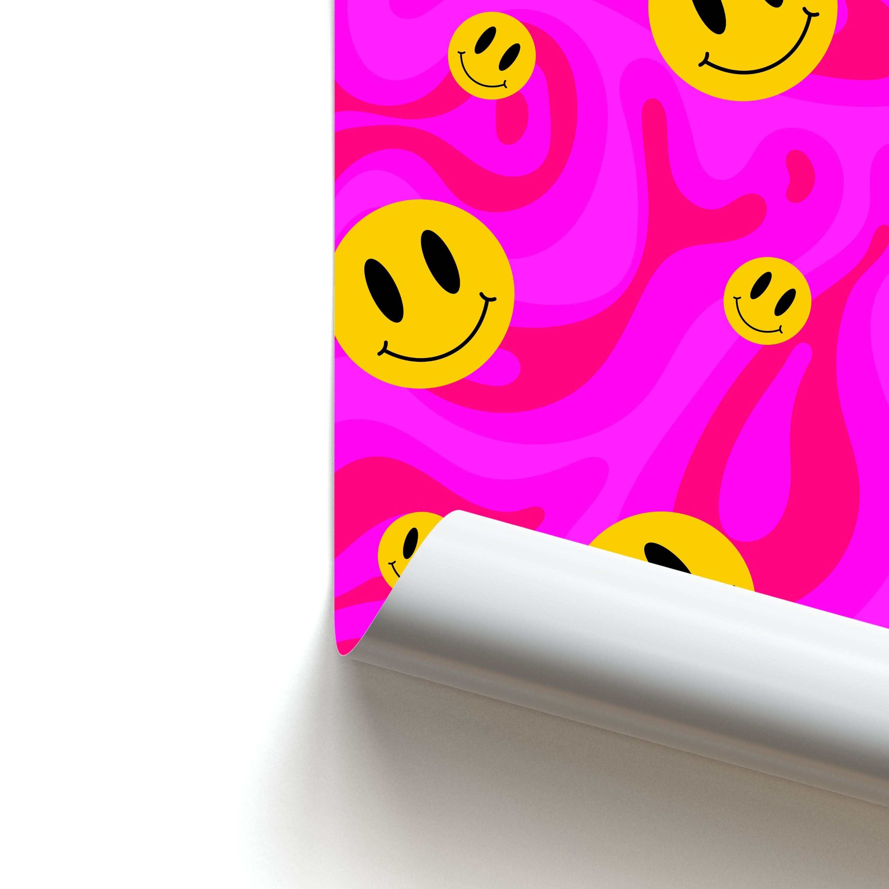 Pink Wavey Smileys Pattern Poster