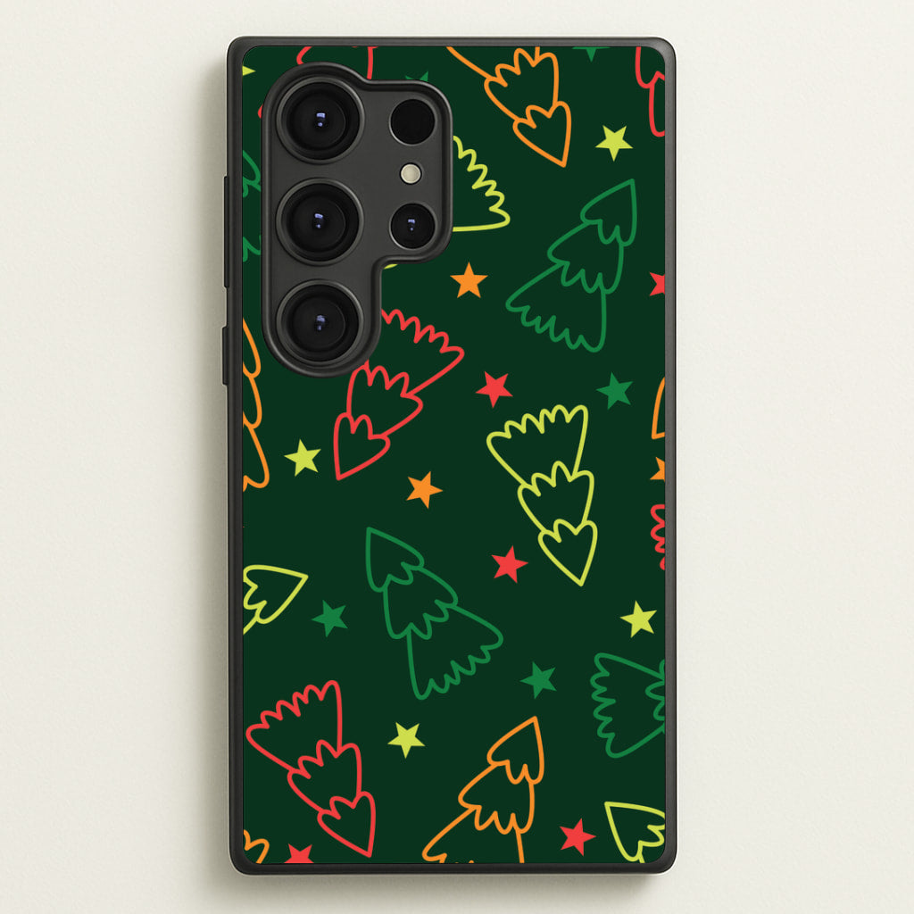 Colourful Christmas Tree Outlines Pattern Galaxy S25 Ultra Case