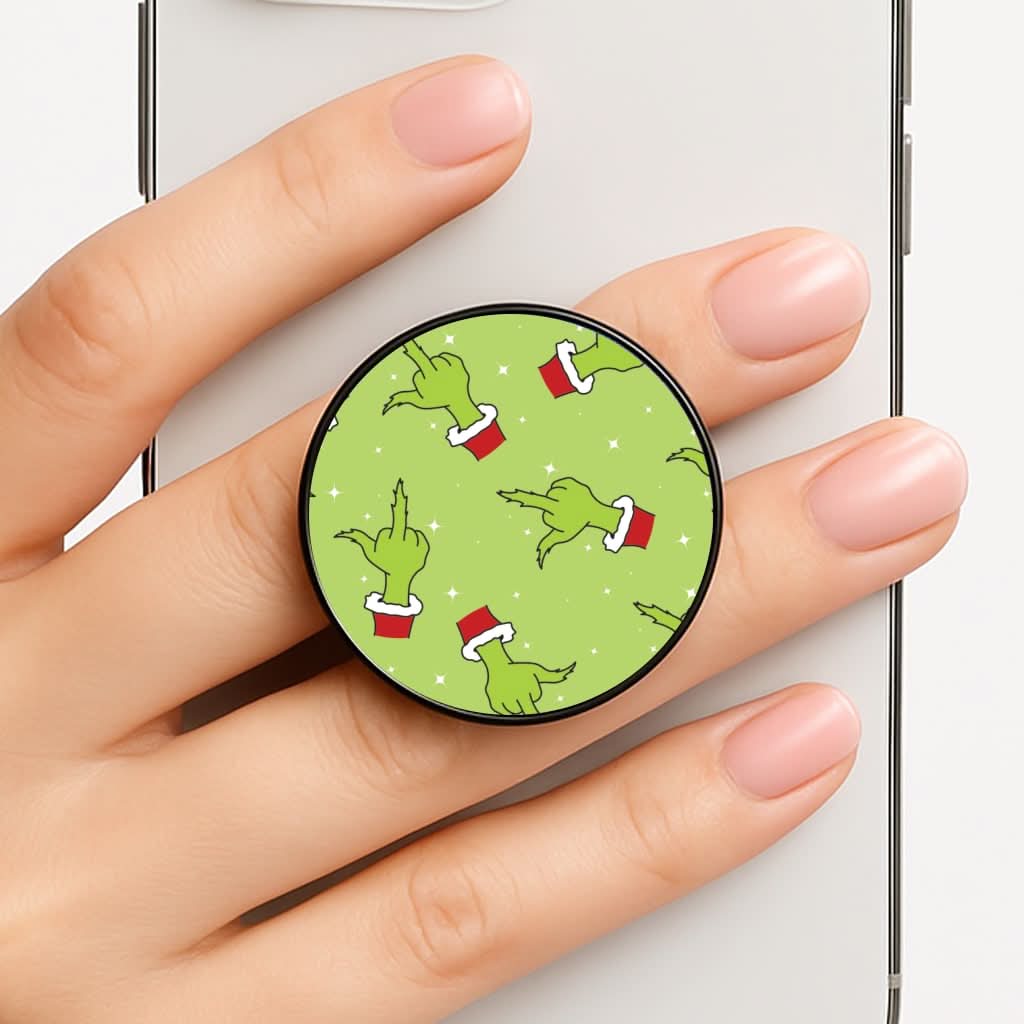 Green Middle Finger Christmas Pattern FunGrip