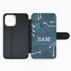 Blue Circuit Board Personalised Name Flip Phone Case