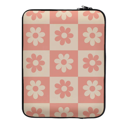 Checkered Flowers Orange Laptop Sleeve