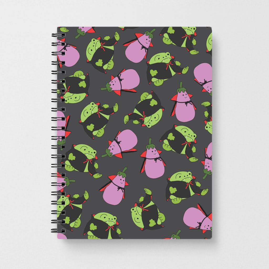 Vampire Frogs And Vegetables Pattern - Halloween Notebook