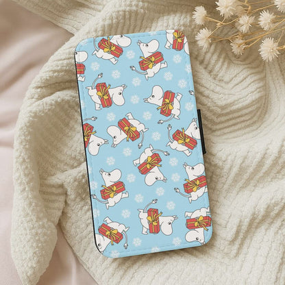 Present And Snowflakes Moom Pattern Leather Phone Case
