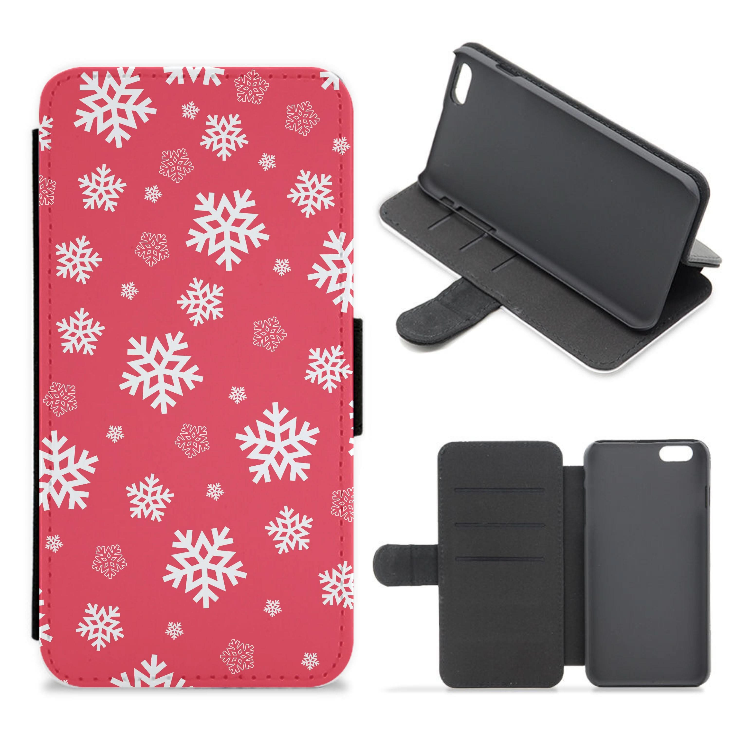 Red Snow Pattern Flip / Wallet Phone Case