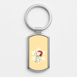 Christmas Cartoon Beagle And Bird  Silver Metal Keyring