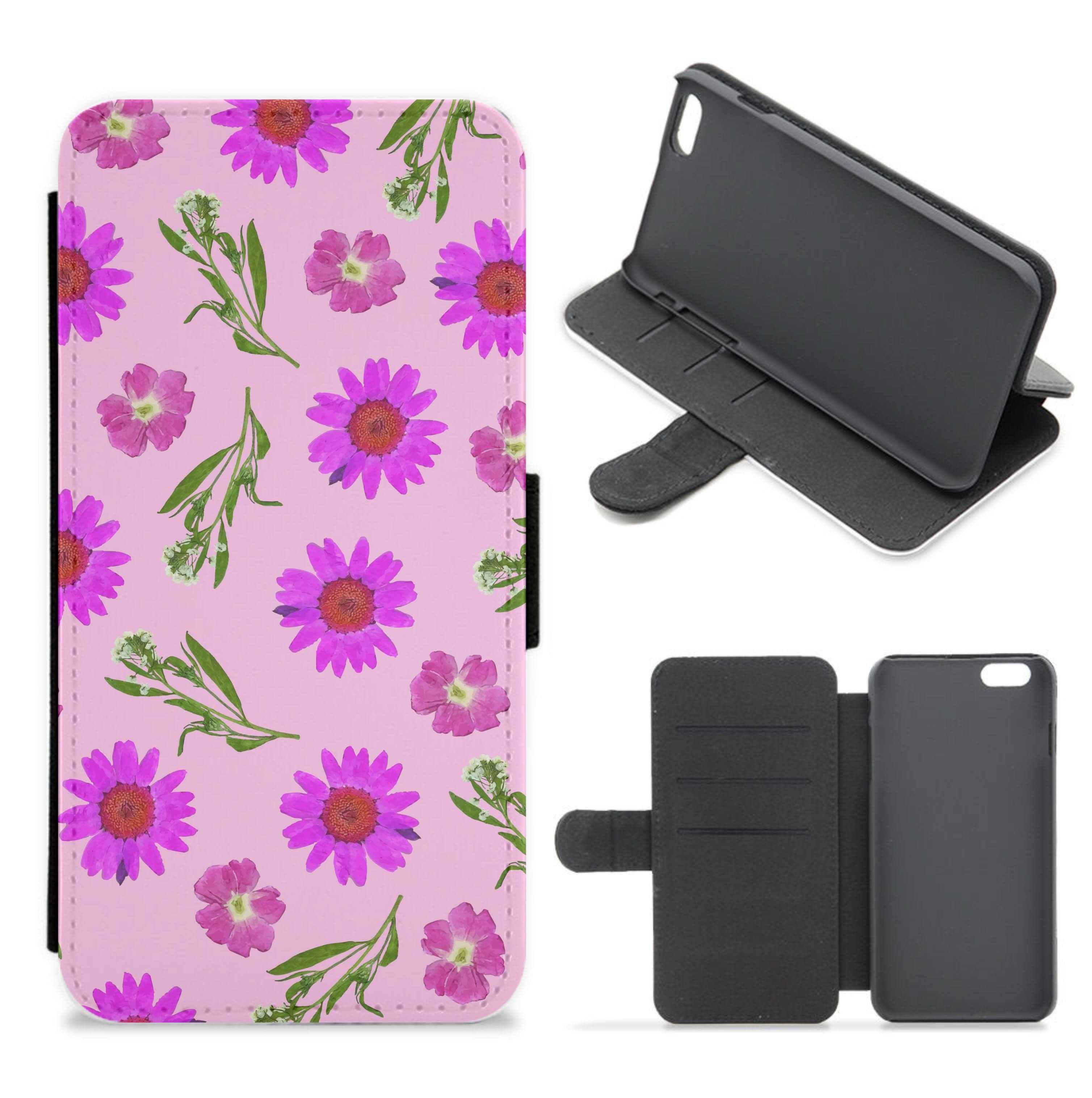 Pressed Pink Flowers Pattern  Flip / Wallet Phone Case