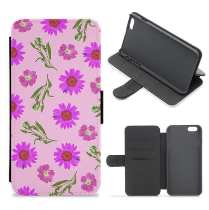 Pressed Pink Flowers Pattern  Flip / Wallet Phone Case