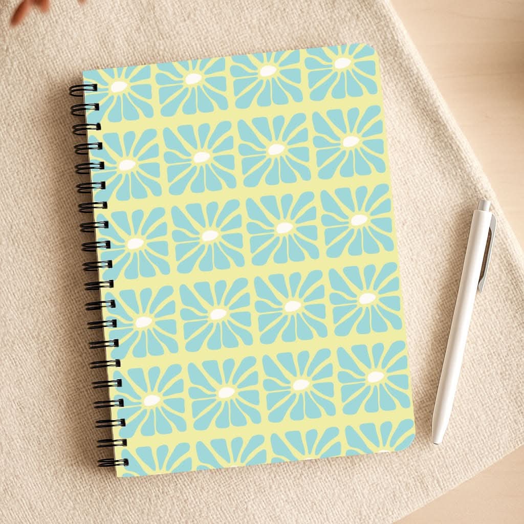 Square Abstract Flowers Blue Notepad