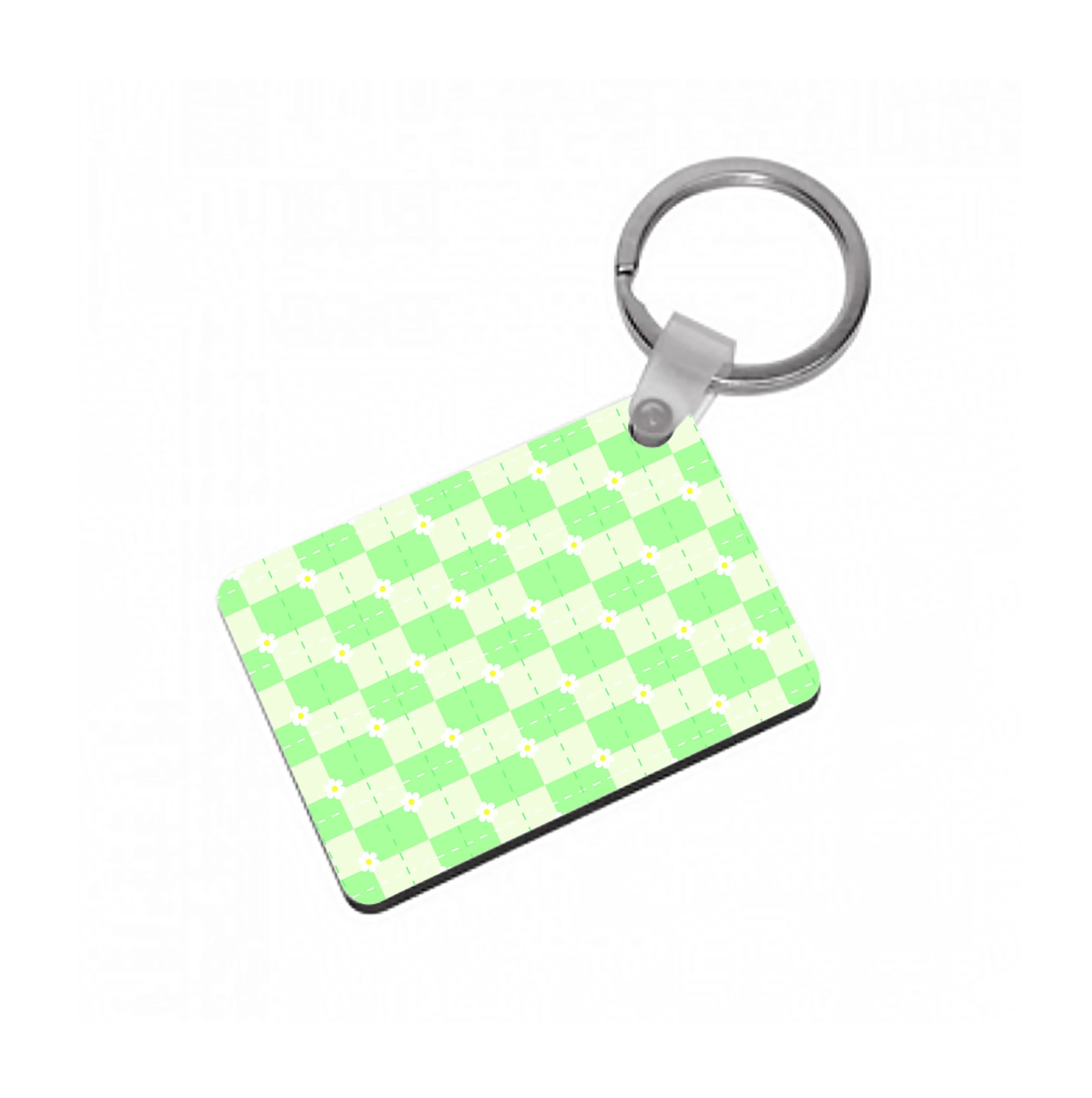 Green Plaid Daisies  Keyring