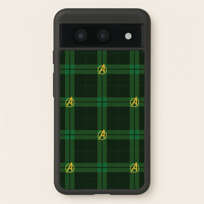 Superhero Team Green Tartan Pattern Google Pixel 8a Case