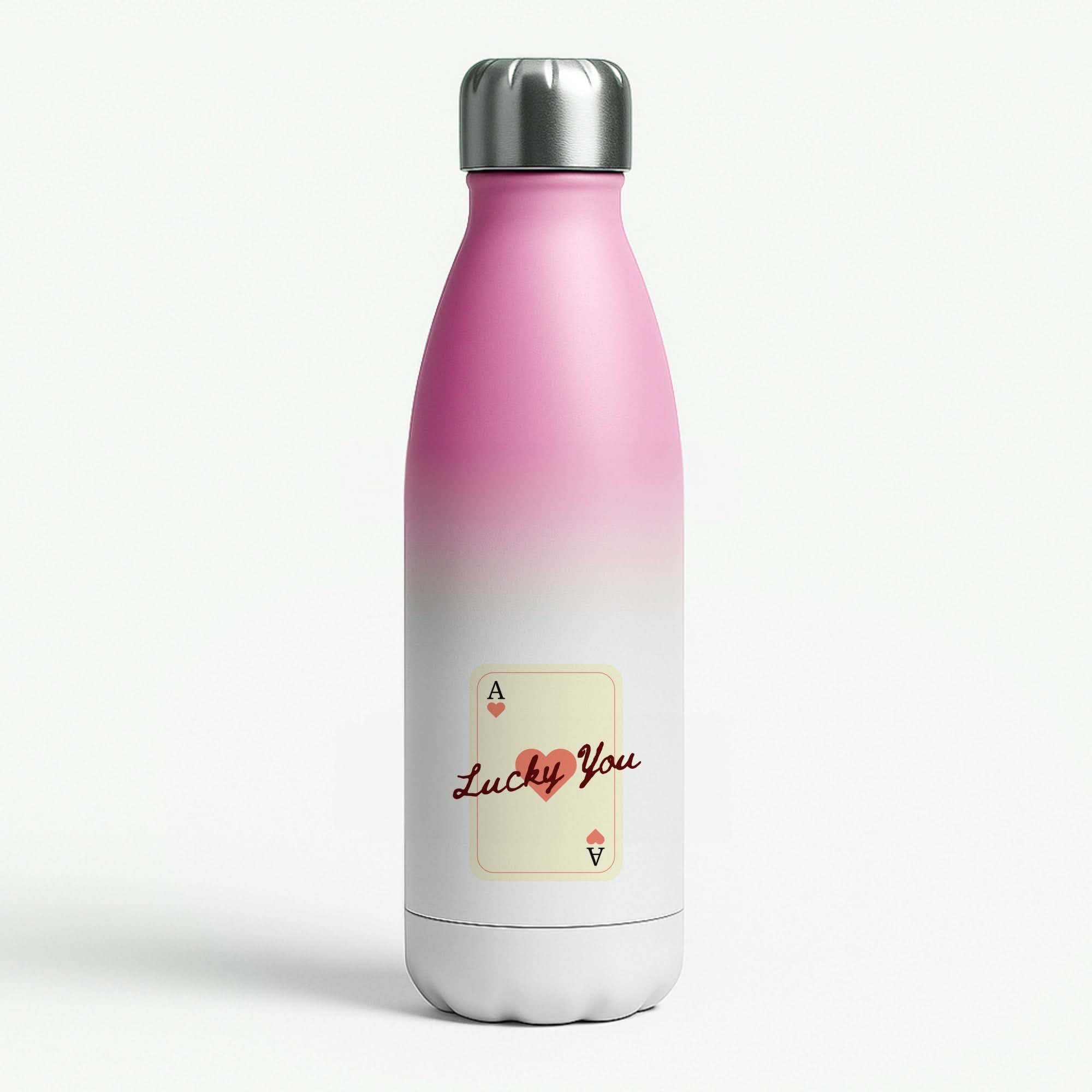 Lucky You Card Pink Water Bottle
