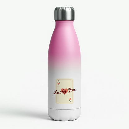 Lucky You Card Pink Water Bottle