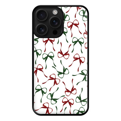 Red And Green Coquette Christmas Bows Pattern iPhone 16 Pro Max Case