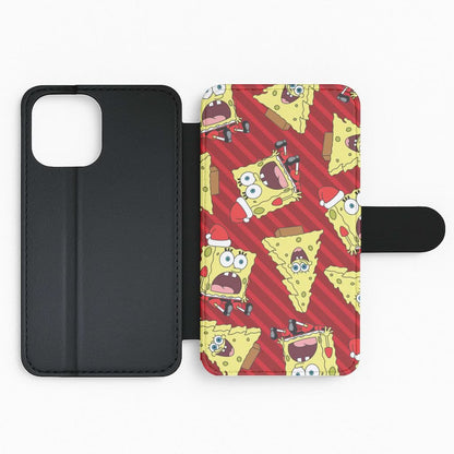 Christmas Cartoon Sponge Stripes Pattern Flip Phone Case
