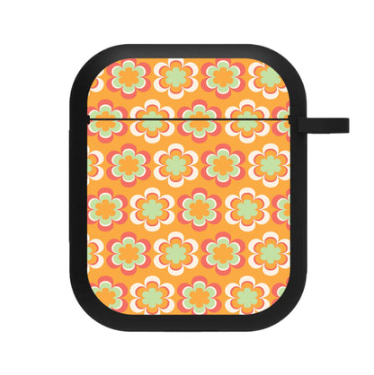 Orange Retro Flowers Pattern AirPods Case