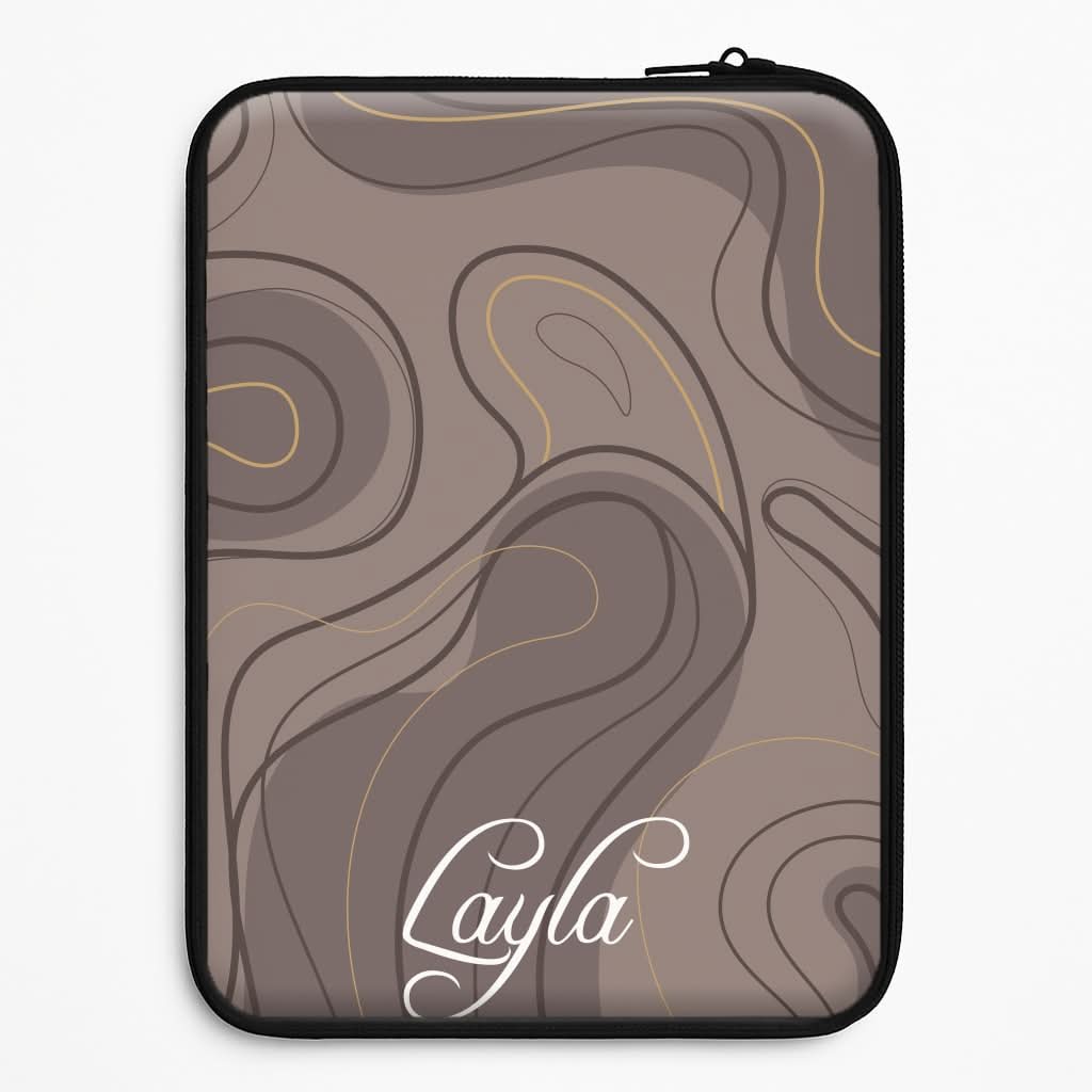 Brown Marble Waves Personalised Name Laptop Sleeve