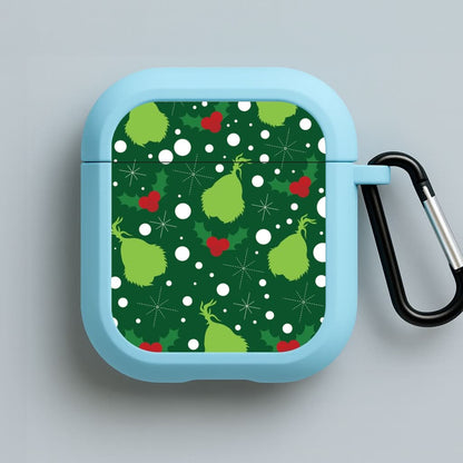 Green Creature Christmas Pattern Blue AirPods Case