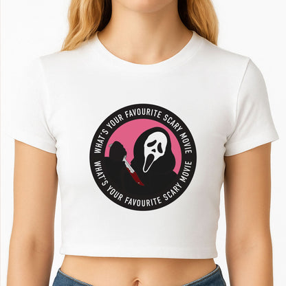 What's Your Favourite Scary Movie Badge Crop Top