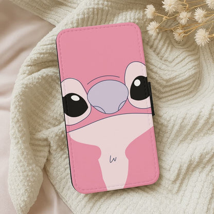 Cute Pink Alien Face Leather Phone Case