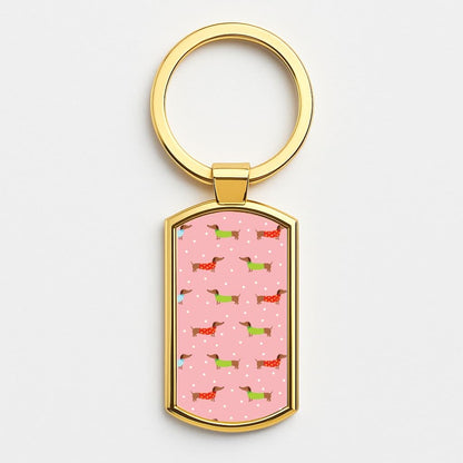 Christmas Jumpers Dachshund Pattern Gold Keyring